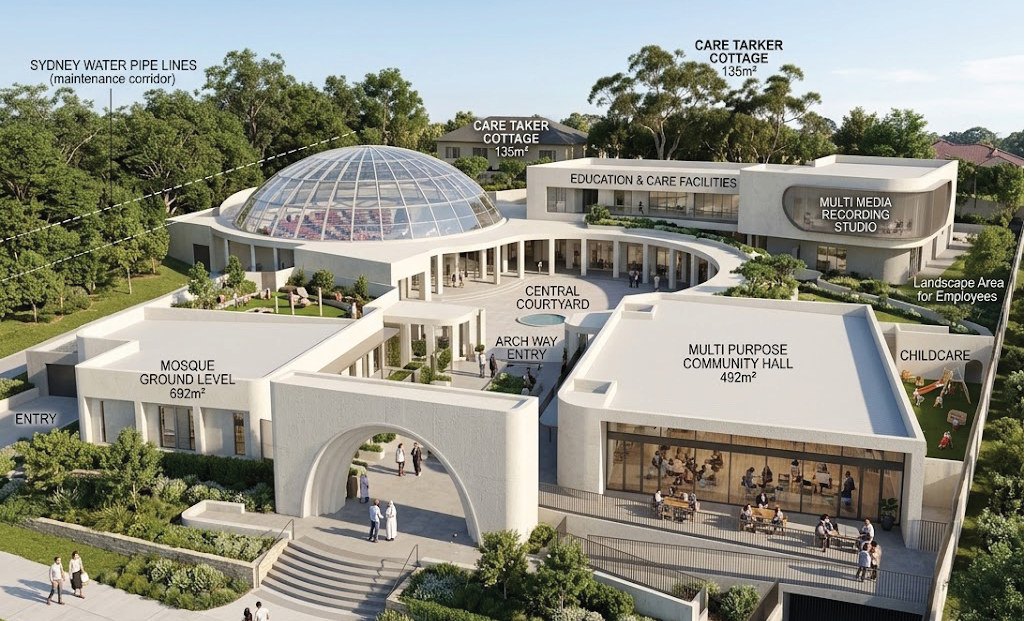Annotated concept render of the campus